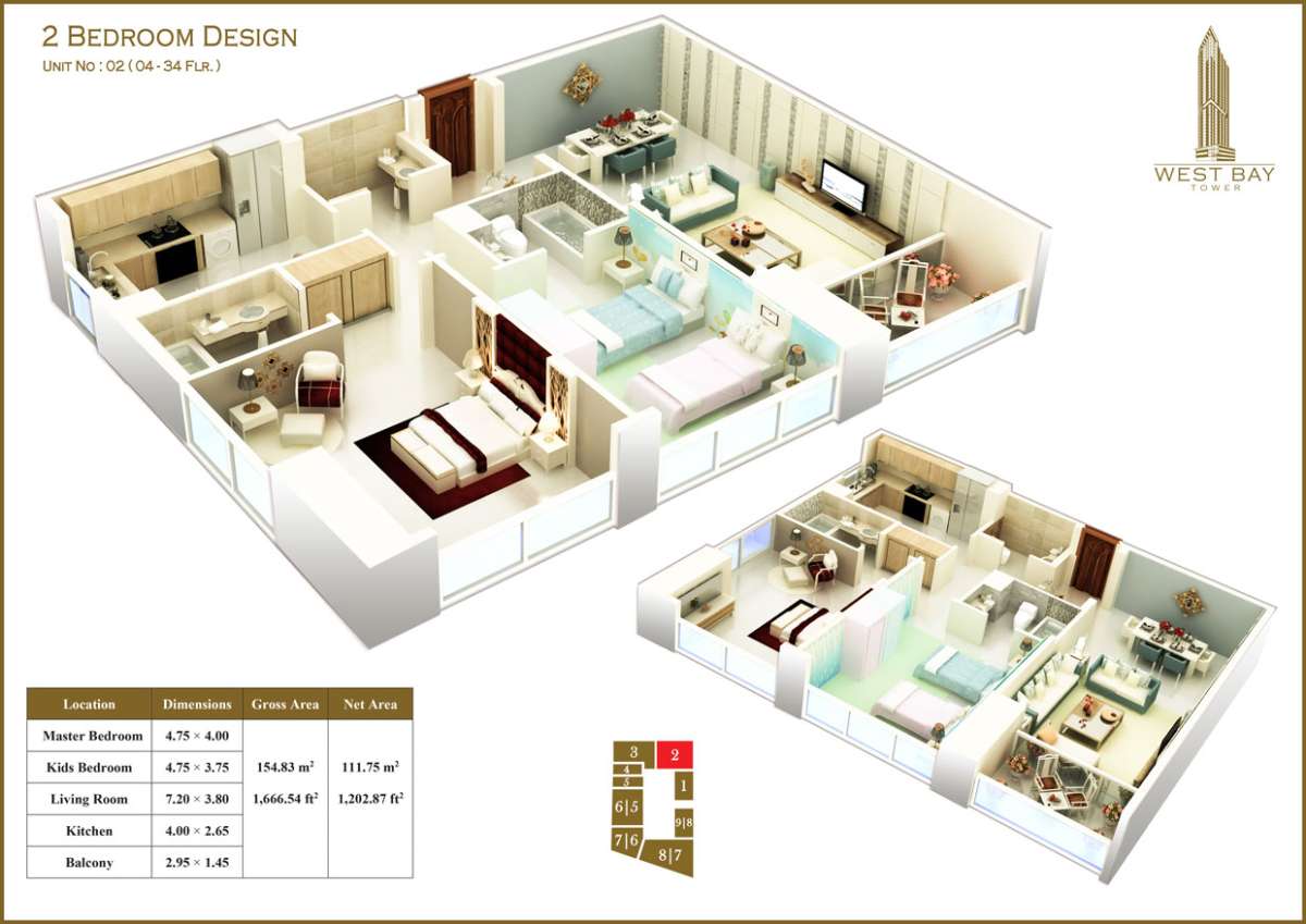 2 Bedroom Unit 02, Size 1666 sq ft